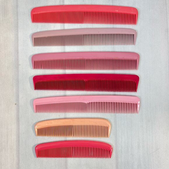 Vintage Nylon Hair Comb Set of 7 Fuller Made in USA 1950s 60s Pink Red Salon - Picture 1 of 5